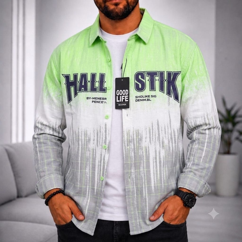 Chemise à dégradé vert pomme et gris clair