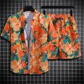 Ensemble chemise et short à fleurs orange