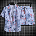 Ensemble chemise et short à fleurs lilas et bleu ciel
