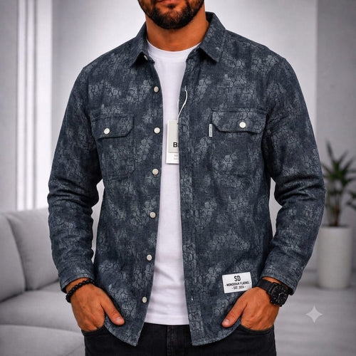 Chemise bleu marine à motif patiné