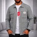 Chemise rayée gris et blanc à poches plaquées