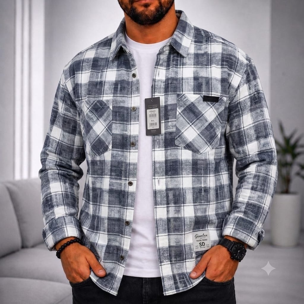 Chemise à carreaux bleu et blanc