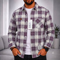 Chemise à carreaux violet et écru