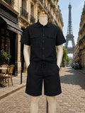 Ensemble chemise et short noir en lin léger