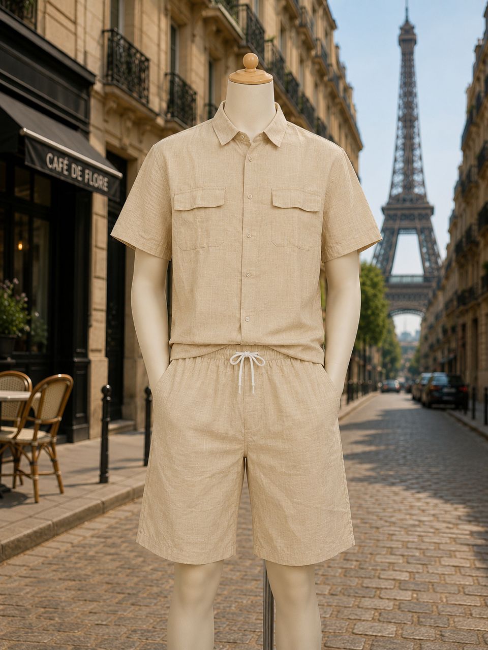 Ensemble chemise et short beige en lin léger