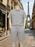 Ensemble chemise et short gris clair en lin léger