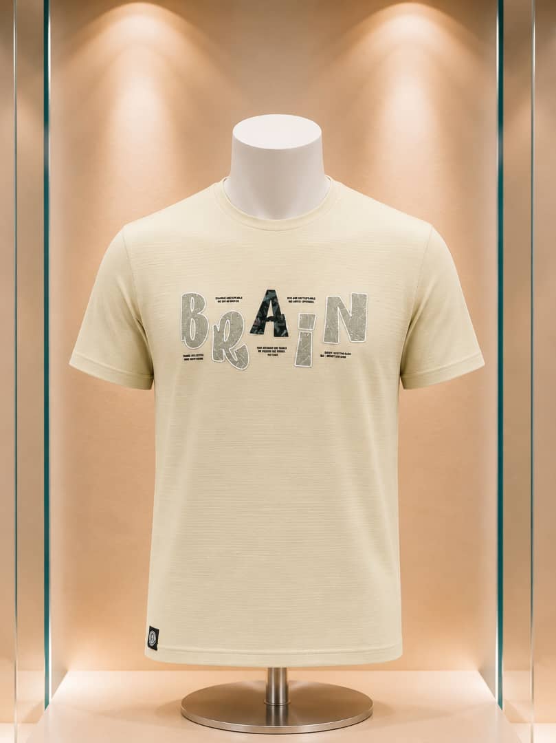 T-shirt beige imprimé Brain