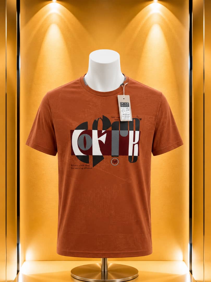 T-shirt orange brique imprimé graphique