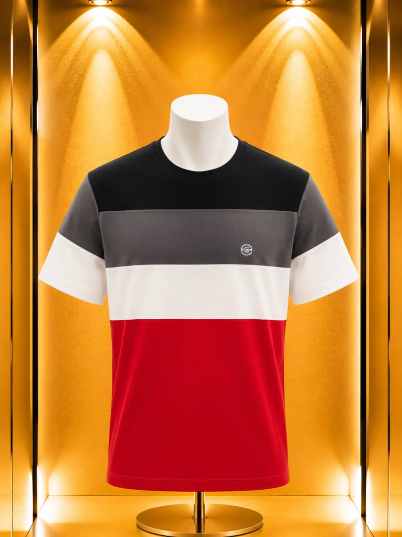 T-shirt colorblock noir gris rouge