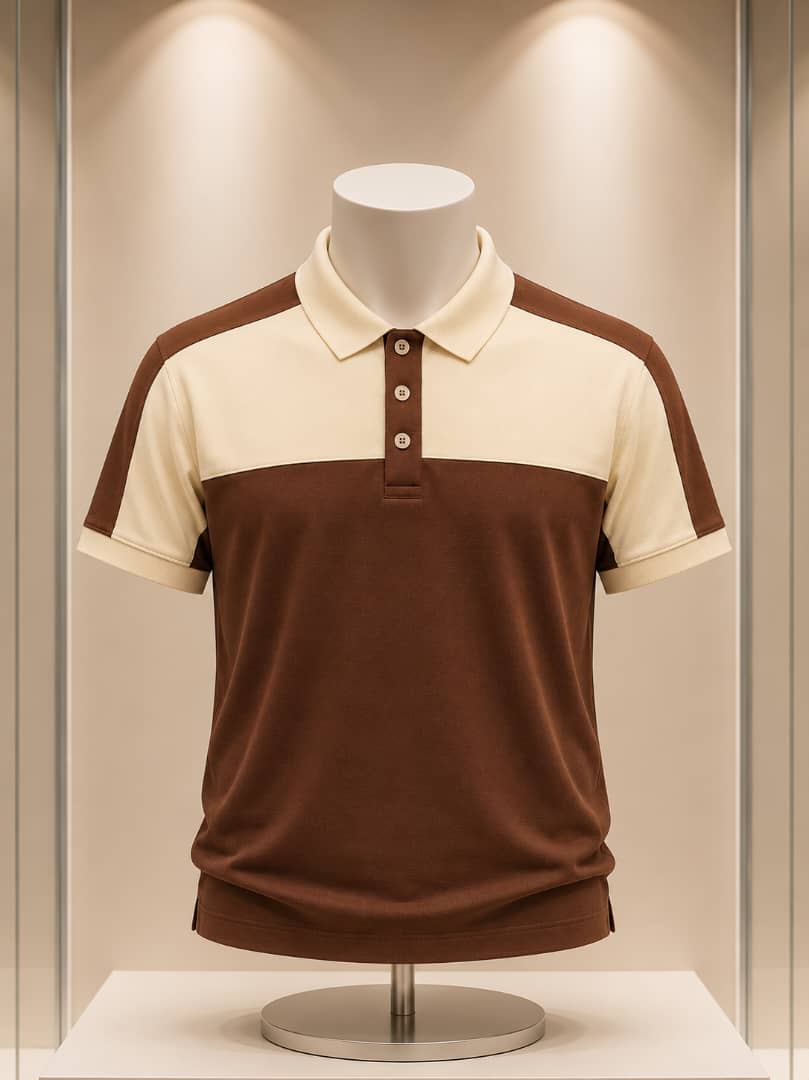 Polo marron et crème à 3 boutons