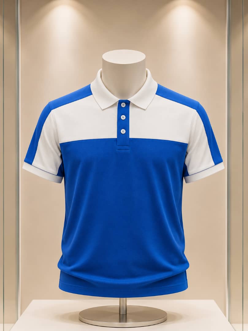 Polo bleu roi et blanc à 3 boutons