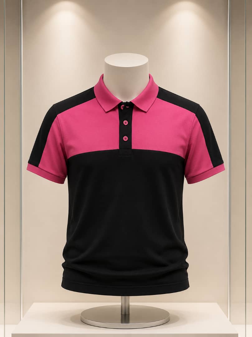 Polo fuchsia et noir à 3 boutons