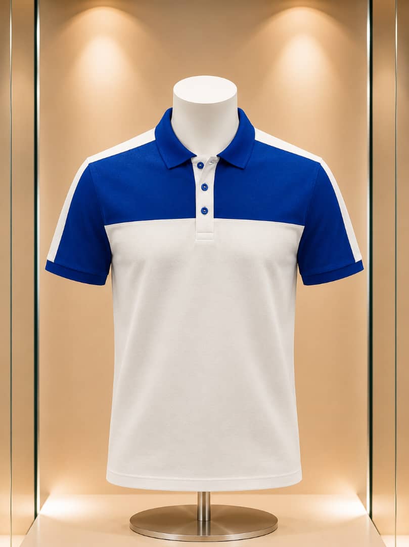Polo blanc et bleu roi à 3 boutons
