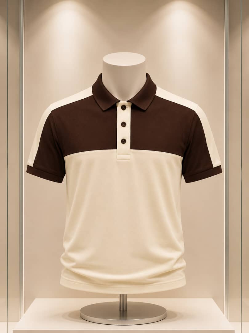 Polo crème et marron foncé à 3 boutons