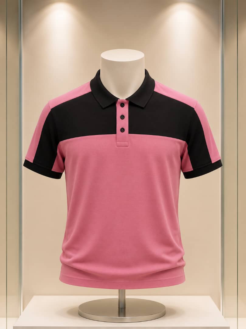 Polo rose et noir à 3 boutons