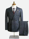 Costume croisé bleu gris à carreaux