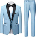 Costume 3 pièces bleu ciel col châle noir
