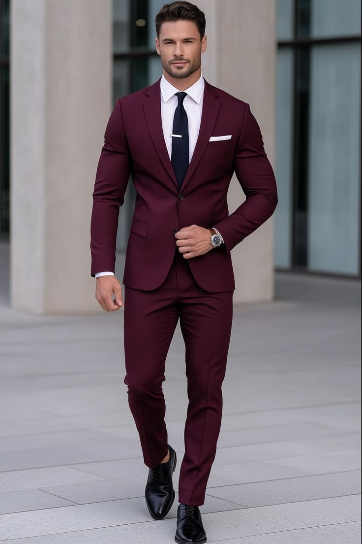 Costume 2 pièces slim bordeaux